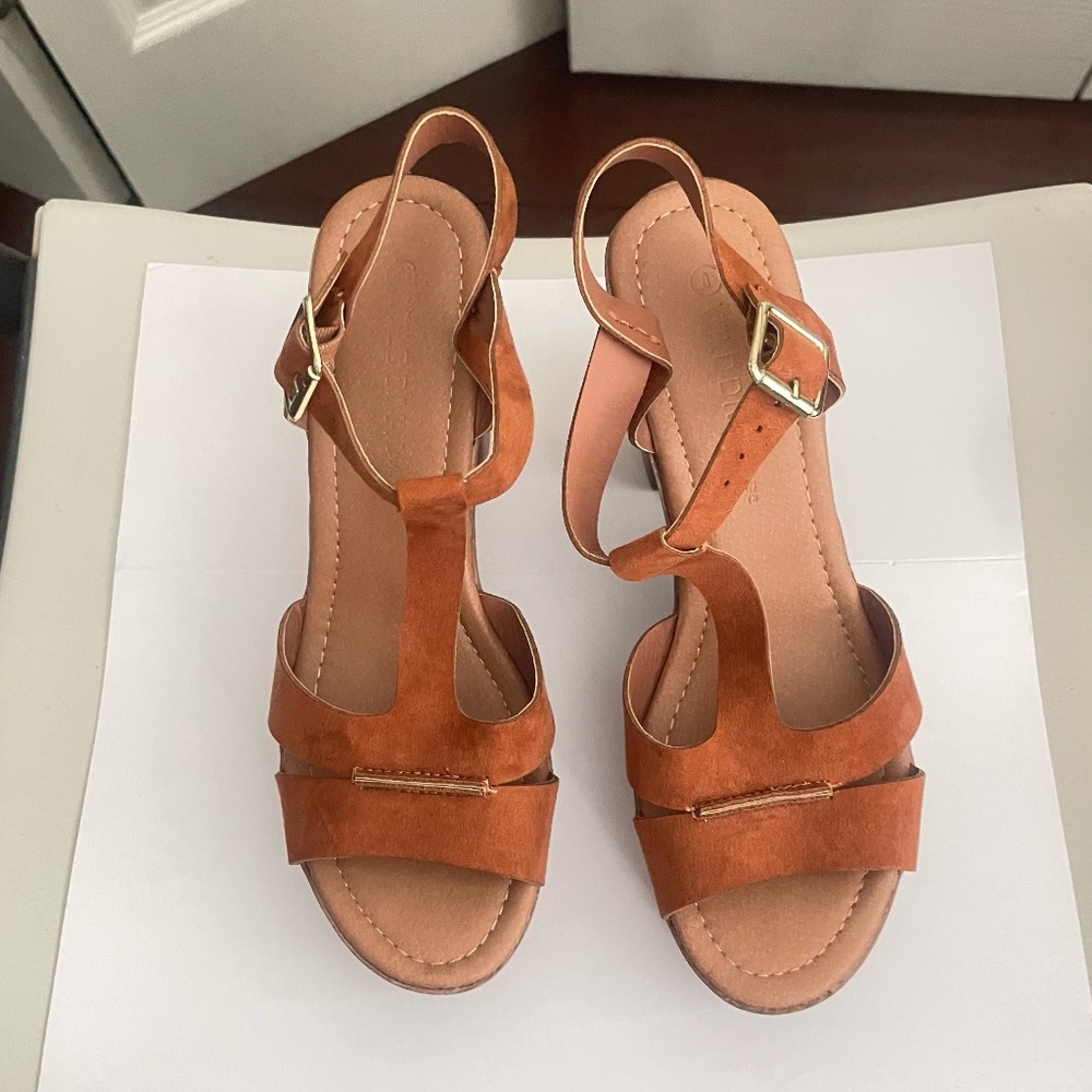 Wild Diva Lounge fake wooden-heels platform sandals size 8